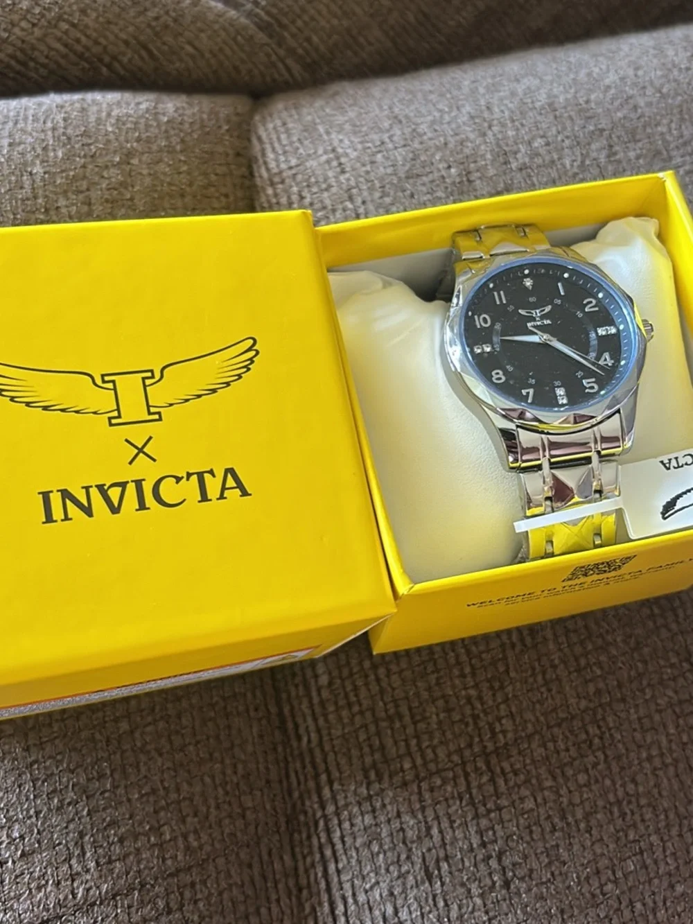 Invicta Silver Watch with Black Dial and Crystal Accents